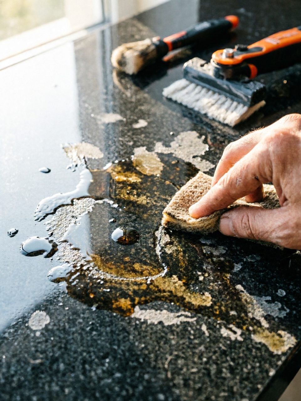 养护之花岗岩被油污浸入的清洗方法(图1)